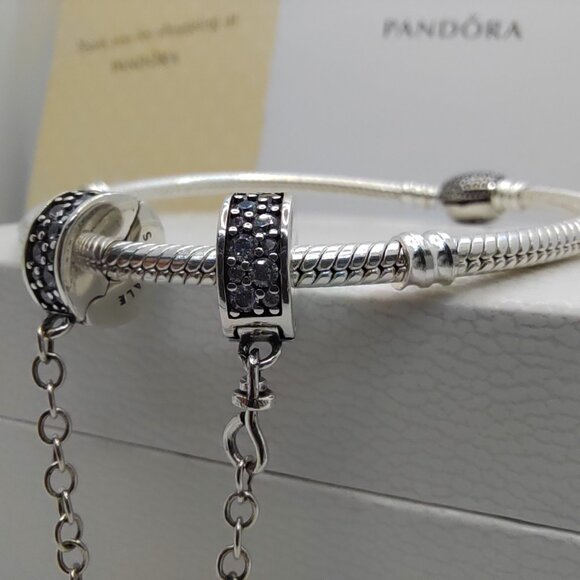 Pandora Pavé S925 Silver Safety Chain Charm - Picture 7 of 10